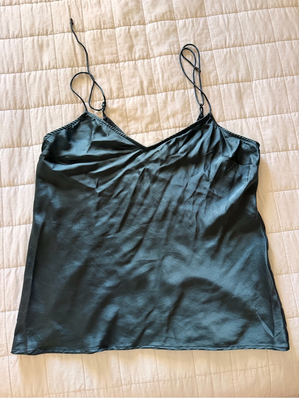 Paige Satin V-Neck Cami Tank Top - Dark Teal